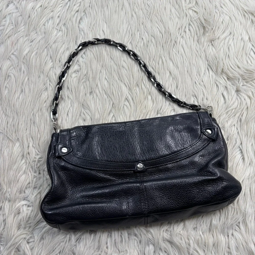 Elliott Lucca Black Leather Small Shoulder Bag Chain Strap Y2K Going Out Baddie